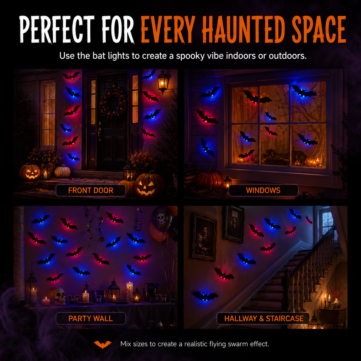 12-Piece 3D LED Bat Lights | Halloween Wall Decorations