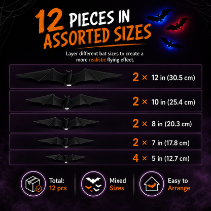 12-Piece 3D LED Bat Lights | Halloween Wall Decorations