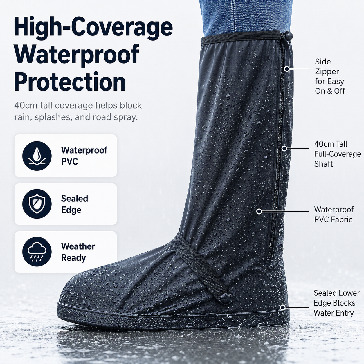Convenient slippers with extra-long coverage and rainproof shoe covers
