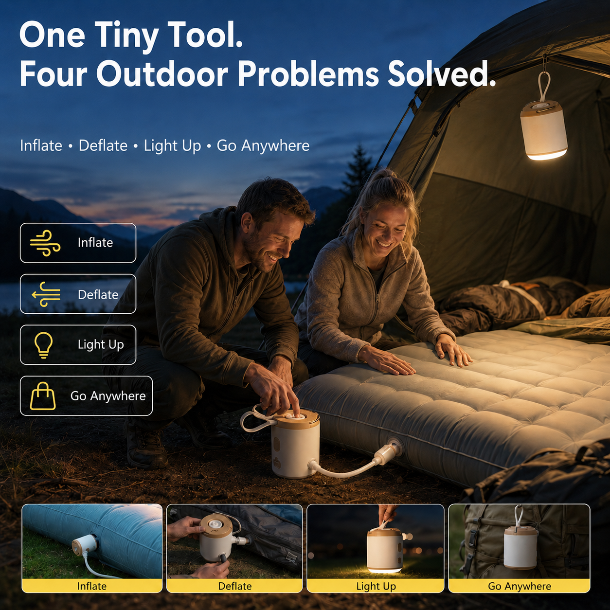 🔥Last Chance – 50% OFF Today Only!🎁 4-in-1 Mini Outdoor Air Pump 💨 Inflate🌬️ Deflate🔦 Illuminate🎒 Take It Anywhere.