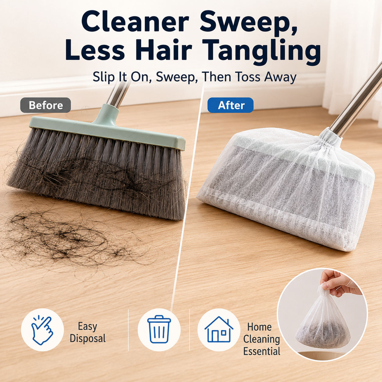 Disposable Broom Cleaning Covers – Trap Hair, Dust & Dirt While You Sweep