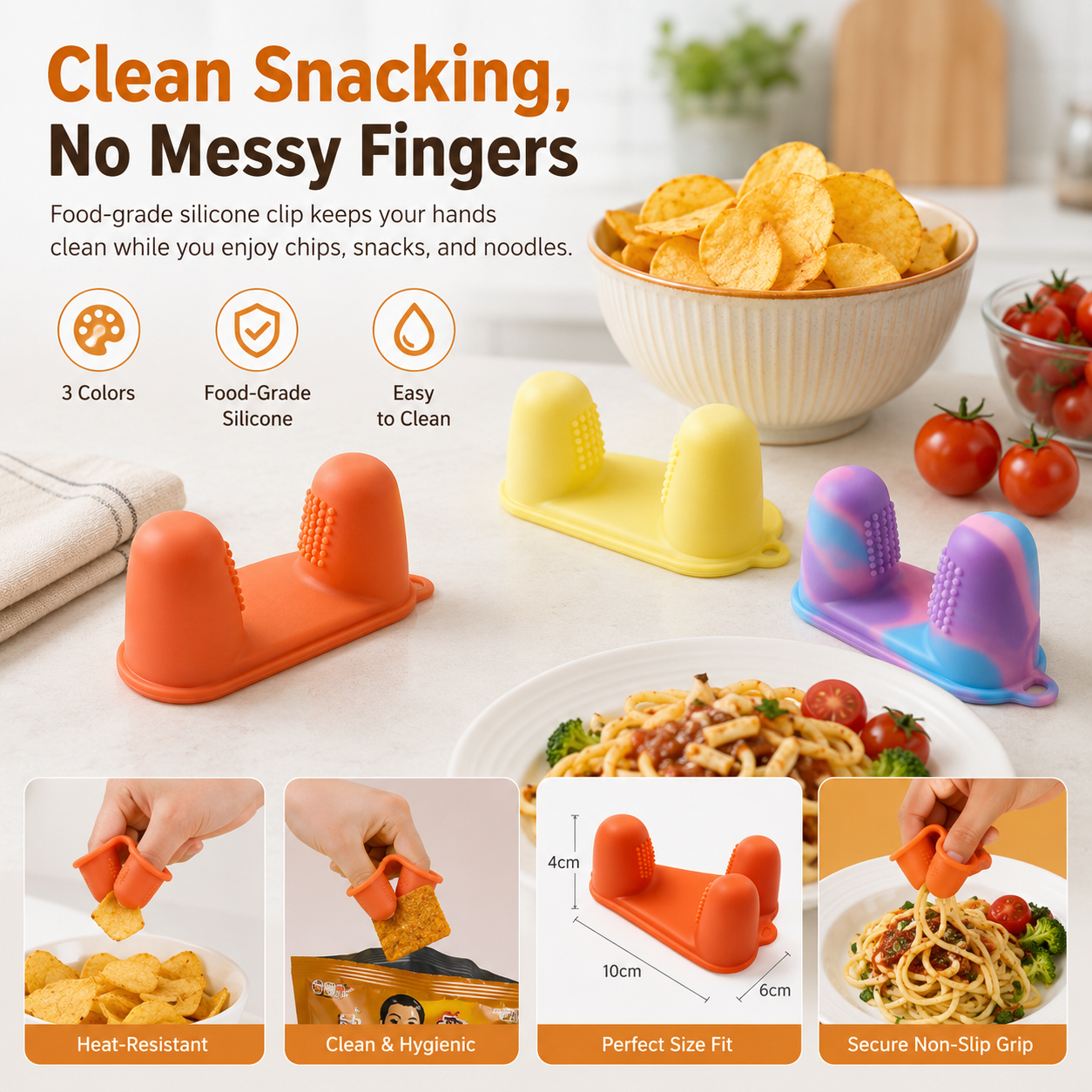 🍟 No-Mess Silicone Snack Tongs – Keep Fingers Clean While Enjoying Chips & Snacks