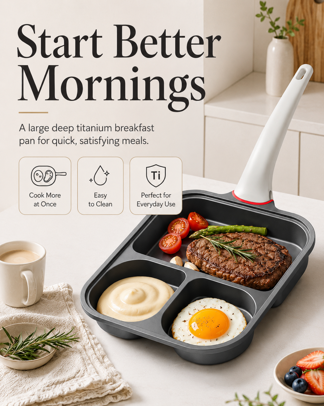 Pure titanium alloy, uncoated, 100% healthy and safe breakfast cooker – the top choice for your family's health.