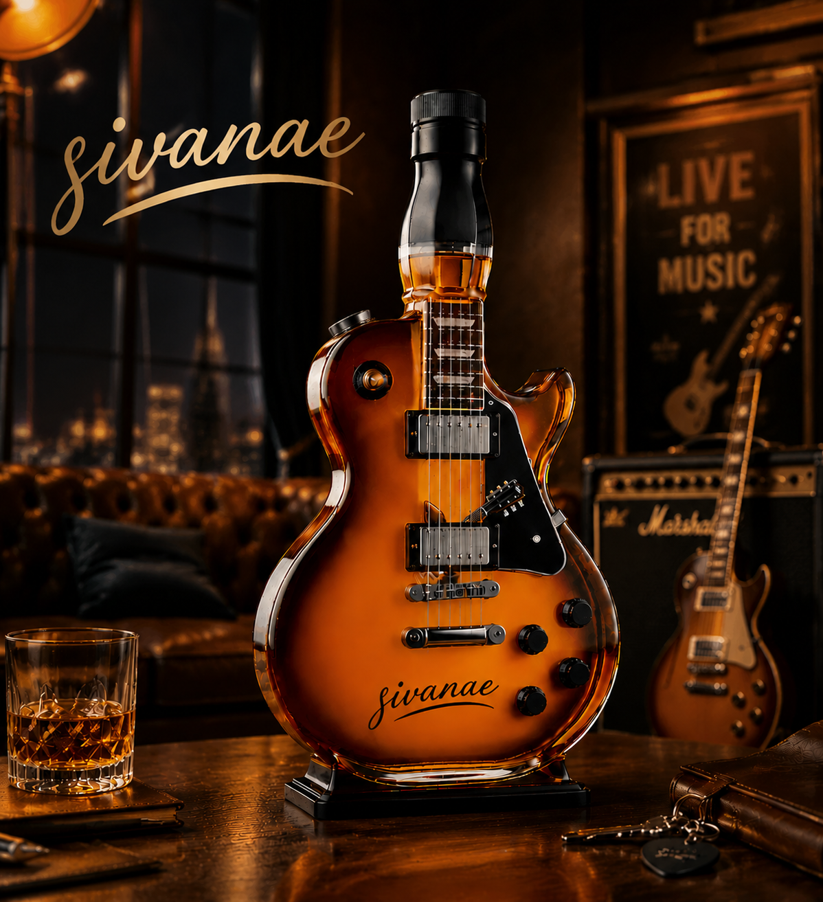 🎁Last Day 49% OFF – 🔥Appetite for Rock: Vintage Sunburst Guitar Figurine Spirit Bottle