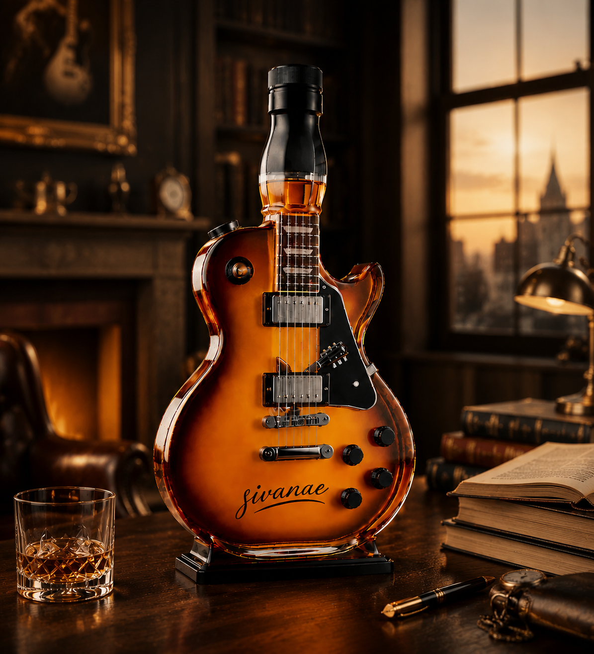 🎁Last Day 49% OFF – 🔥Appetite for Rock: Vintage Sunburst Guitar Figurine Spirit Bottle