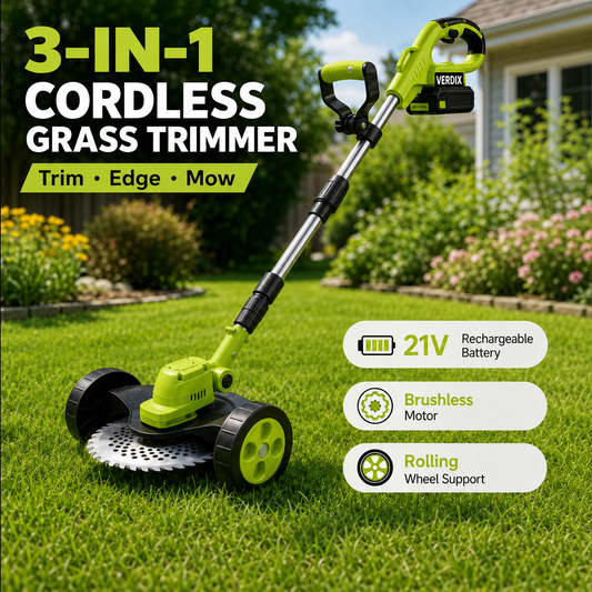 🌿21V 3-in-1 Cordless String Trimmer, Edger & Mini Mower – 2 Batteries Included