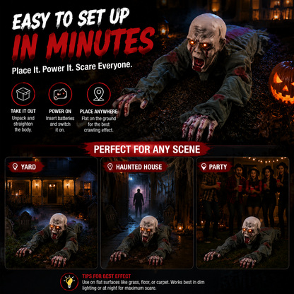 🎃 Limited-Time 50%OFF Halloween Sale | Animated Crawling Ghost with Glowing Eyes – 110cm Horror Decoration