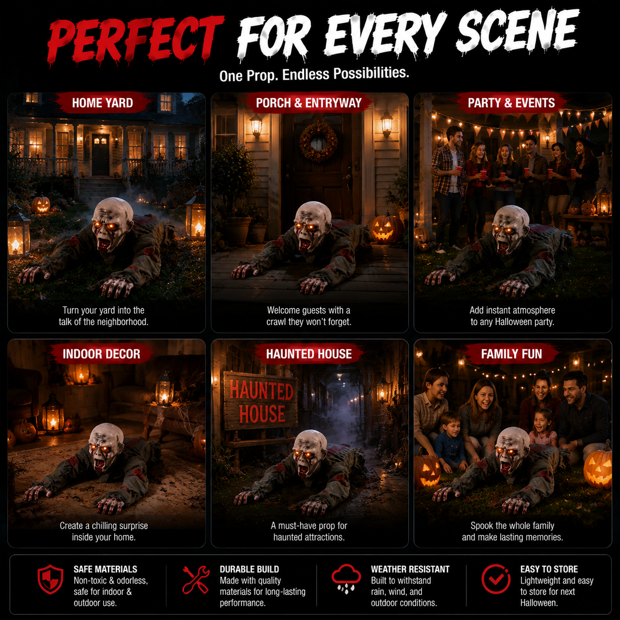 🎃 Limited-Time 50%OFF Halloween Sale | Animated Crawling Ghost with Glowing Eyes – 110cm Horror Decoration