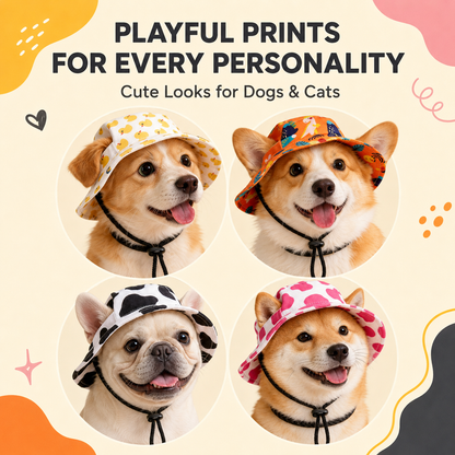 Cute Pet Bucket Hat for Dogs & Cats – Adjustable Fit