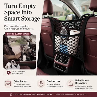 Car Seat Storage Net Organizer | Stretch Mesh Barrier
