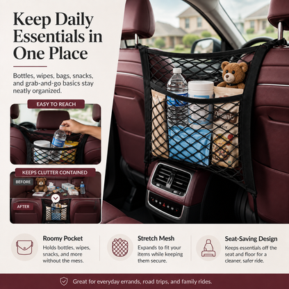 Car Seat Storage Net Organizer | Stretch Mesh Barrier