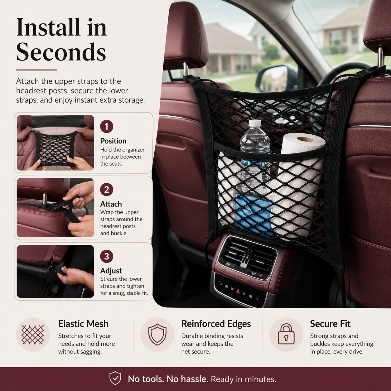 Car Seat Storage Net Organizer | Stretch Mesh Barrier