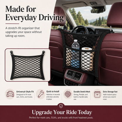 Car Seat Storage Net Organizer | Stretch Mesh Barrier
