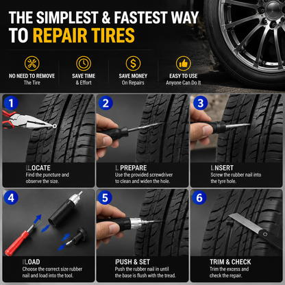 🍄 Mushroom Tire Repair Kit – Compact Roadside Puncture Tool Set