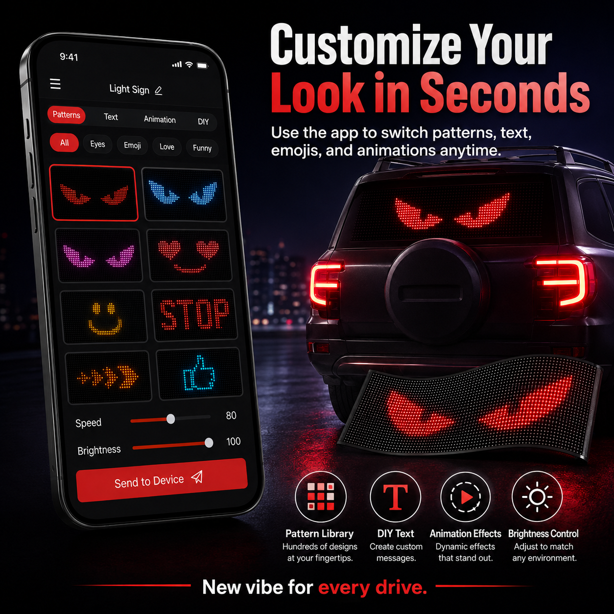 App-Controlled Smart Car LED Sign – Customizable Display