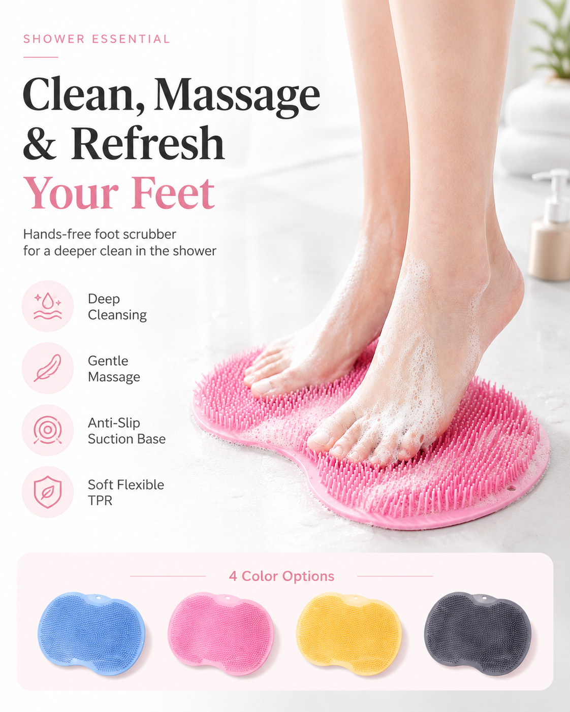 ✨Silicone Shower Foot & Back Scrubber Mat | Hands-Free Cleaning