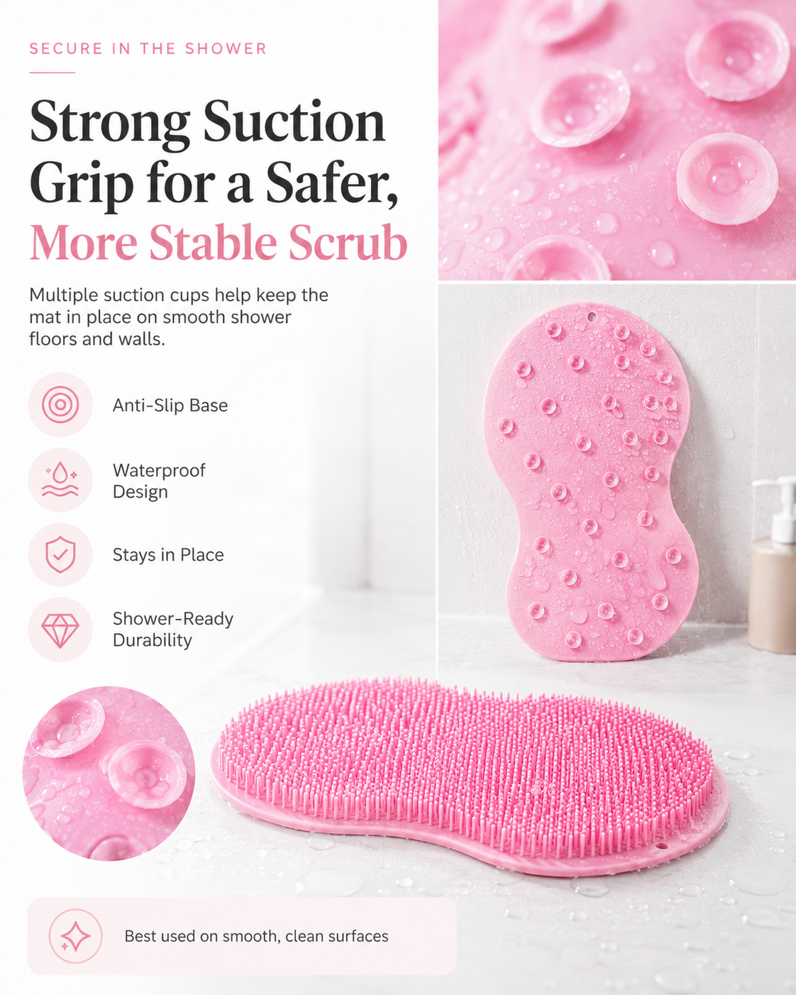 ✨Silicone Shower Foot & Back Scrubber Mat | Hands-Free Cleaning