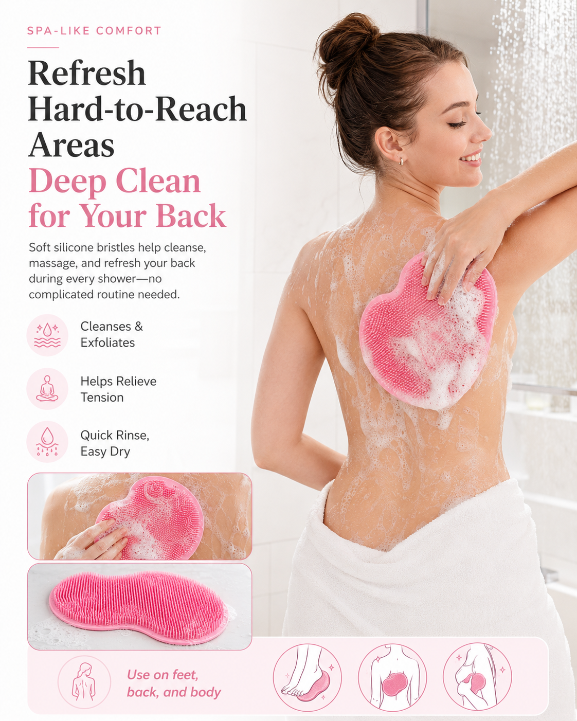 ✨Silicone Shower Foot & Back Scrubber Mat | Hands-Free Cleaning