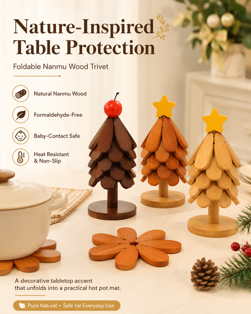 Foldable Nanmu Wood Trivet – Decorative Tree Hot Pot Mat