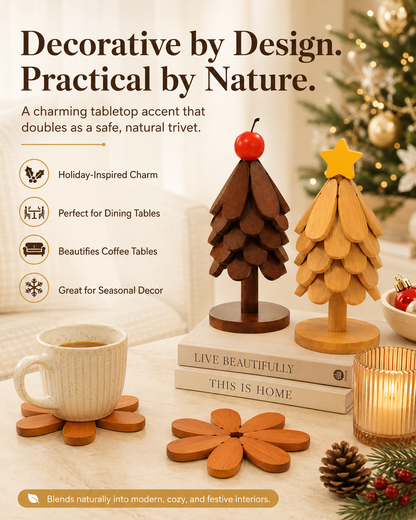 Foldable Nanmu Wood Trivet – Decorative Tree Hot Pot Mat