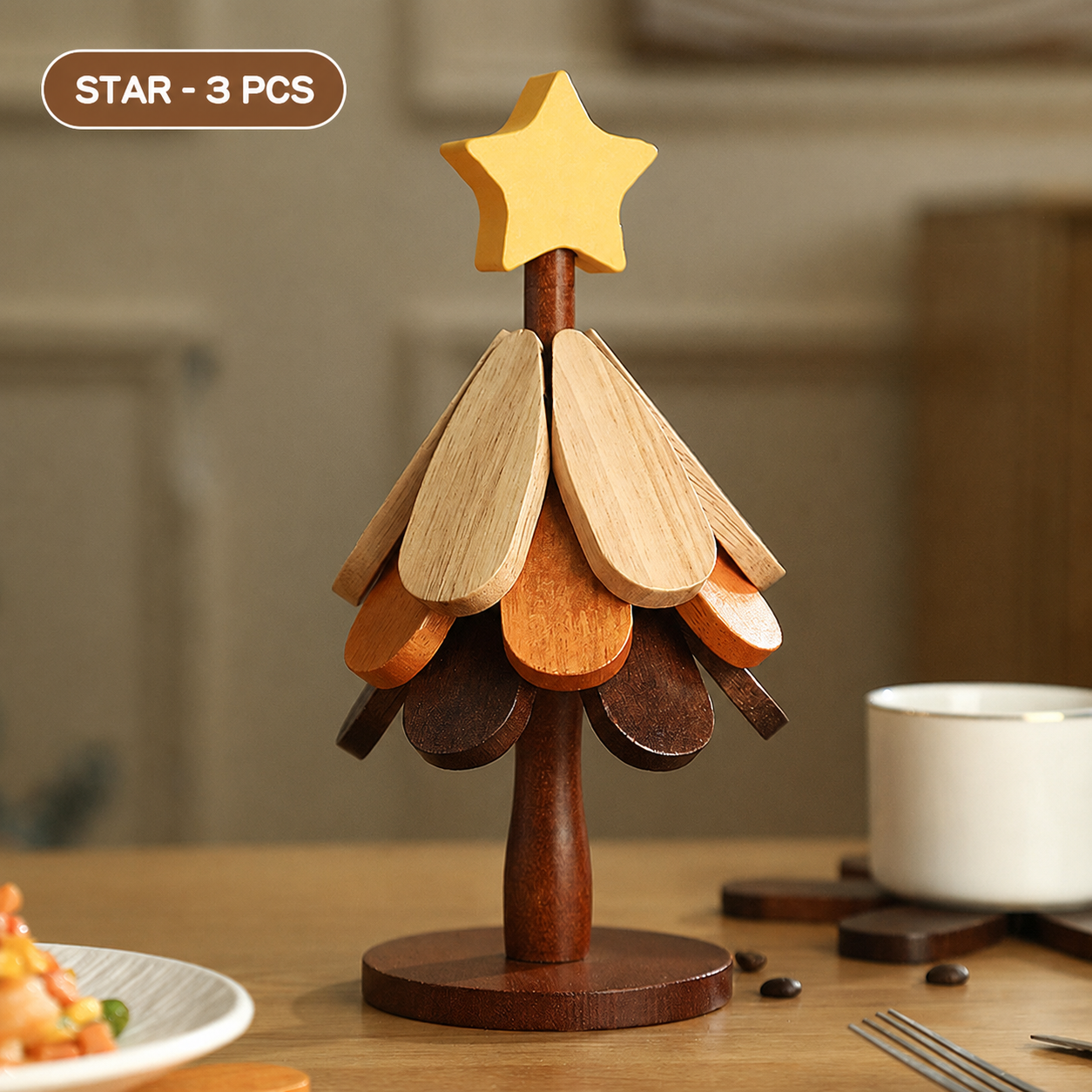 Foldable Nanmu Wood Trivet – Decorative Tree Hot Pot Mat