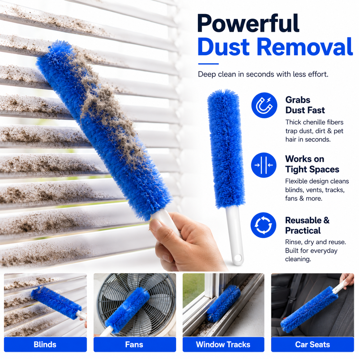 Reusable Dust Cleaning Brush for Blinds, Fans & Tight Spaces