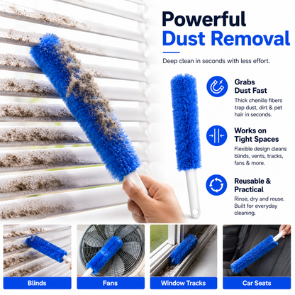 Reusable Dust Cleaning Brush for Blinds, Fans & Tight Spaces