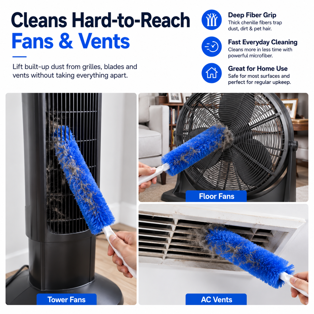 Reusable Dust Cleaning Brush for Blinds, Fans & Tight Spaces