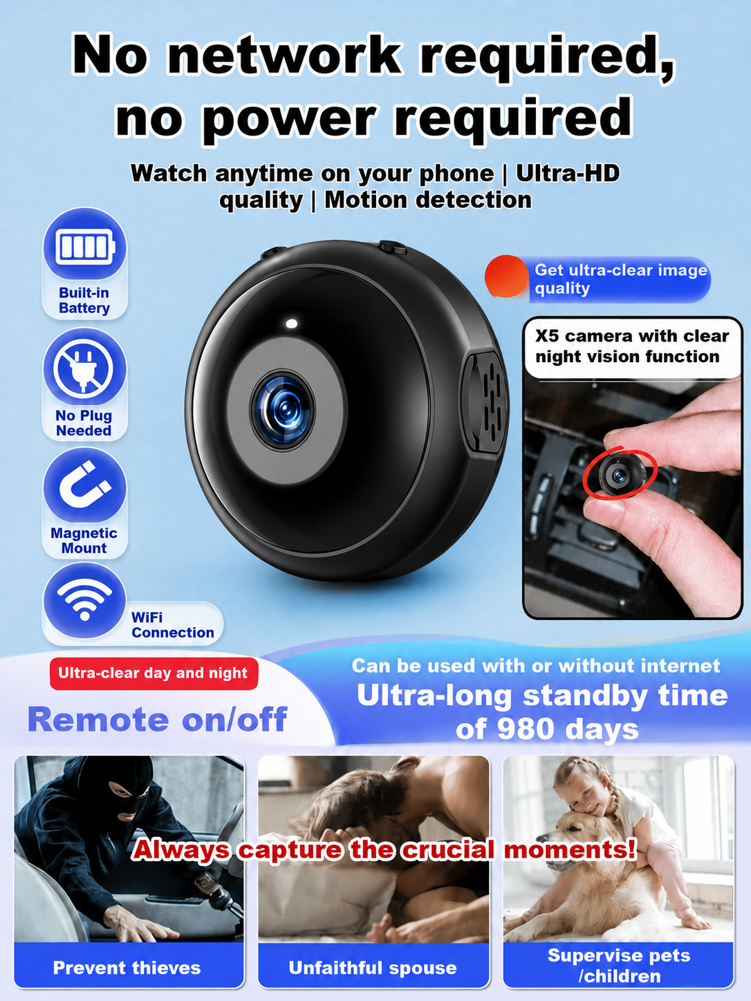 🔥LAST DAY 51%OFF🔥[2026 Upgraded ultra-invisible] No-plug camera