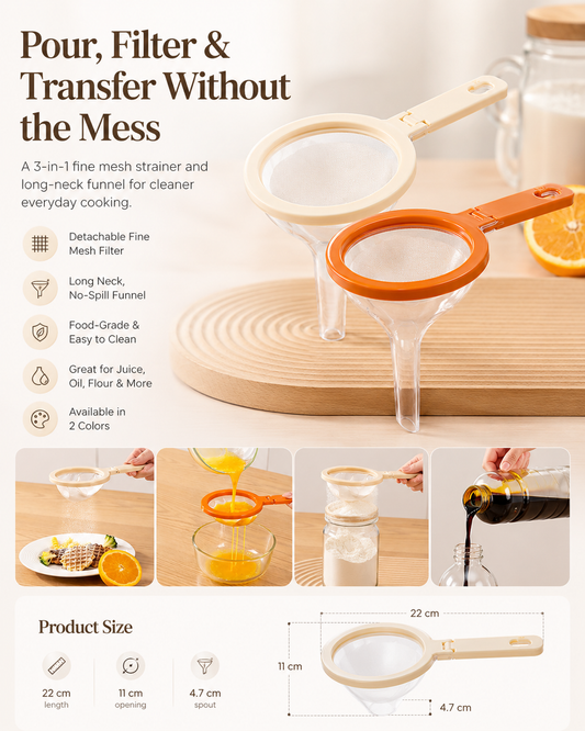 3-in-1 Fine Mesh Strainer Funnel