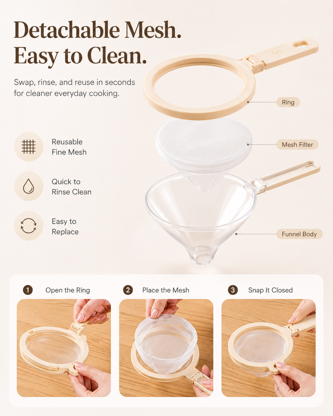 3-in-1 Fine Mesh Strainer Funnel