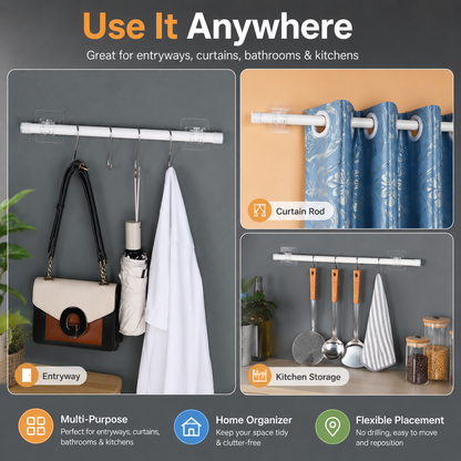 No-drill adhesive bracket clips, crossbars, door curtain telescopic rods, adhesive hooks