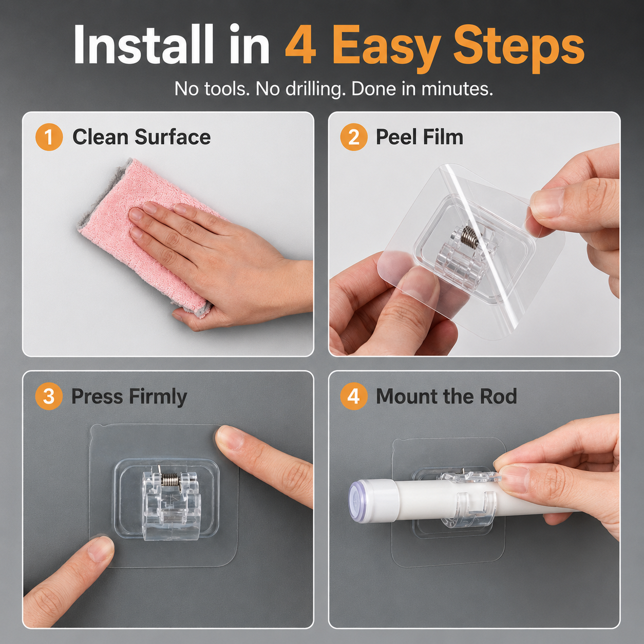 No-drill adhesive bracket clips, crossbars, door curtain telescopic rods, adhesive hooks