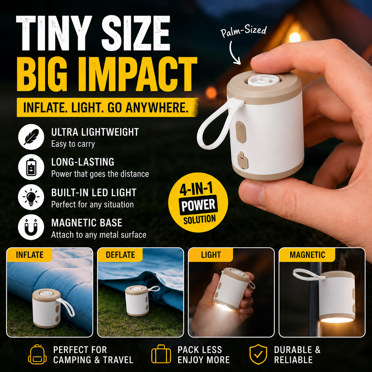 🔥Last Chance – 50% OFF Today Only!🎁 4-in-1 Mini Outdoor Air Pump 💨 Inflate🌬️ Deflate🔦 Illuminate🎒 Take It Anywhere.