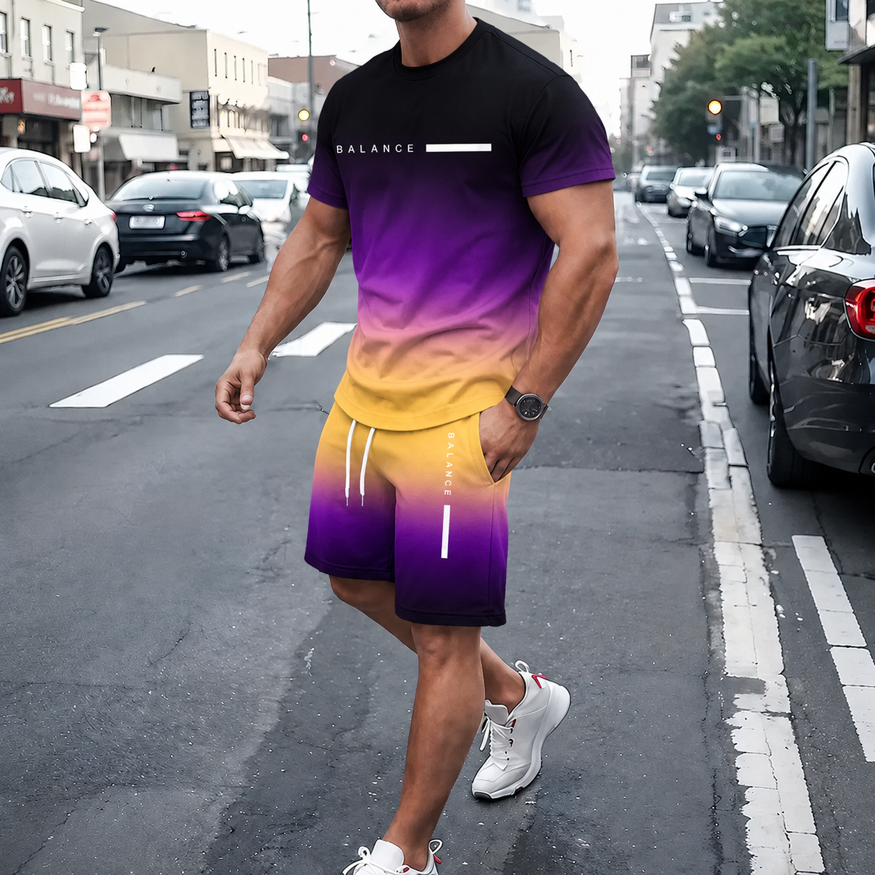 🔥2026 Summer 50% OFF🎁 Men’s Gradient Short Sleeve Tracksuit 2-Piece Set