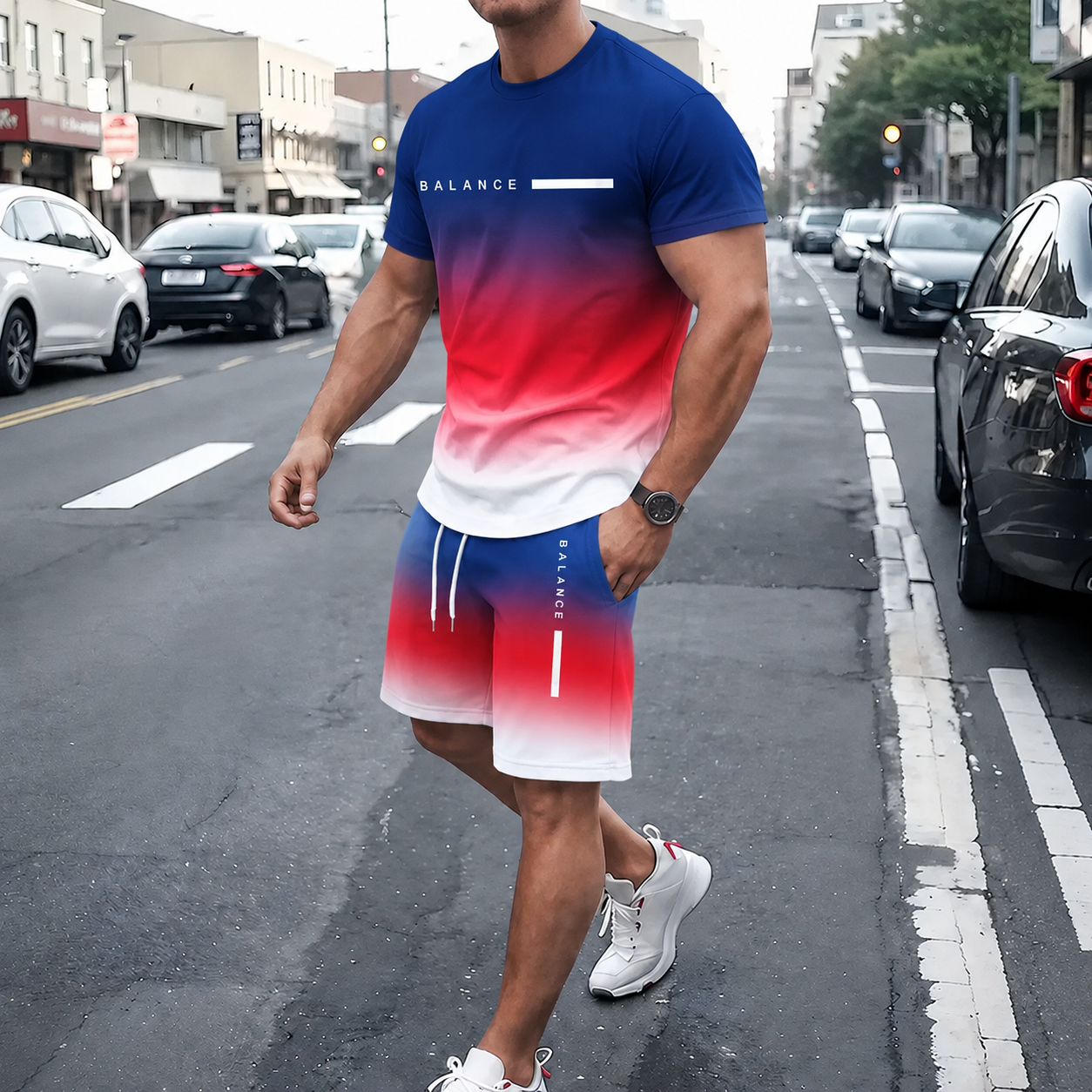 50%OFF⏳⚡ Men’s Gradient Short Sleeve Tracksuit 2-Piece Set