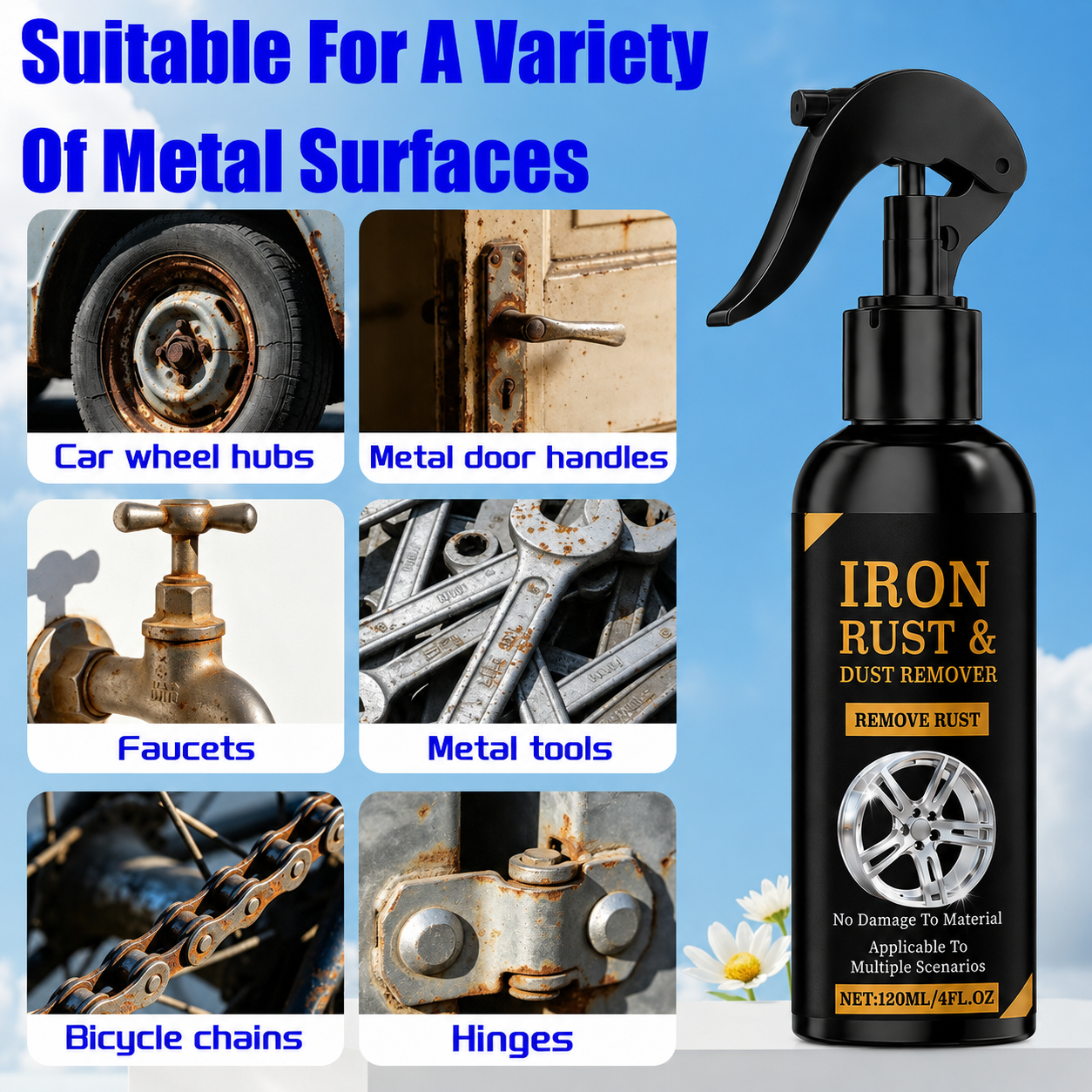 Automotive Rust Remover Spray 120ML 🚗 Fast & Effective Metal Cleaner