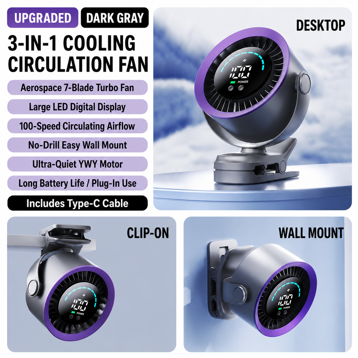 LATEST🛡️🛡️🛡️Extended warranty, ultra-durable 3-in-1 multi-functional long-lasting fan, suitable for both car and home use.