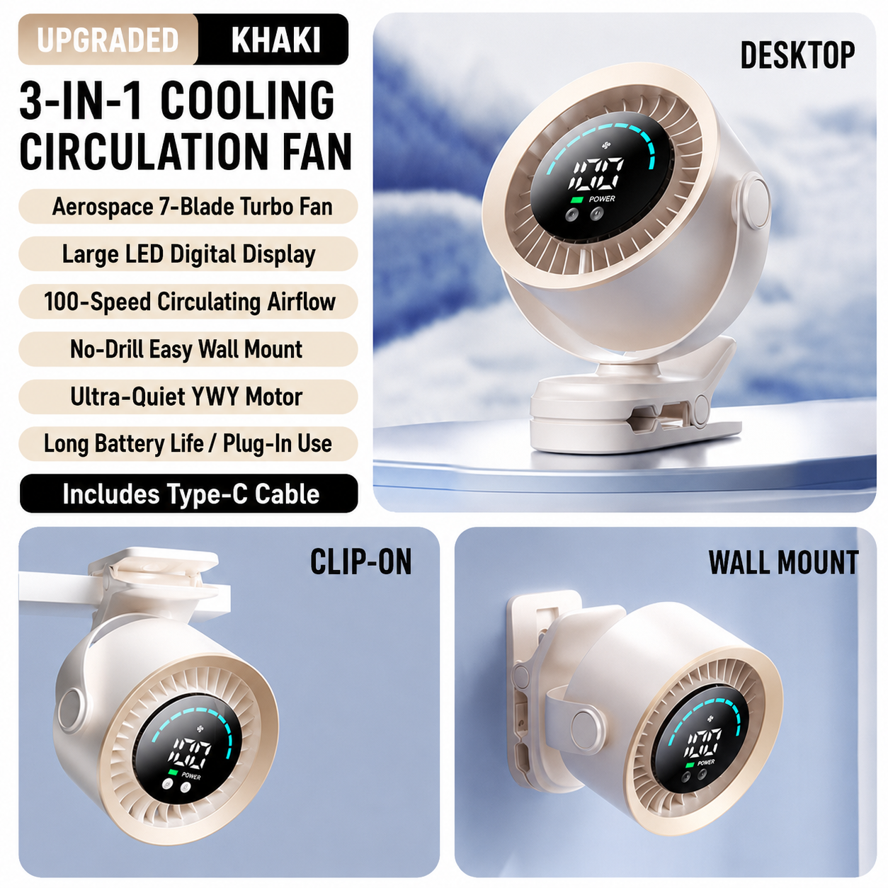LATEST🛡️🛡️🛡️Extended warranty, ultra-durable 3-in-1 multi-functional long-lasting fan, suitable for both car and home use.