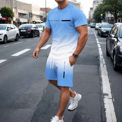 🔥2026 Summer 50% OFF🎁 Men’s Gradient Short Sleeve Tracksuit 2-Piece Set