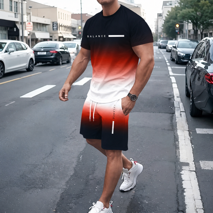 🔥2026 Summer 50% OFF🎁 Men’s Gradient Short Sleeve Tracksuit 2-Piece Set