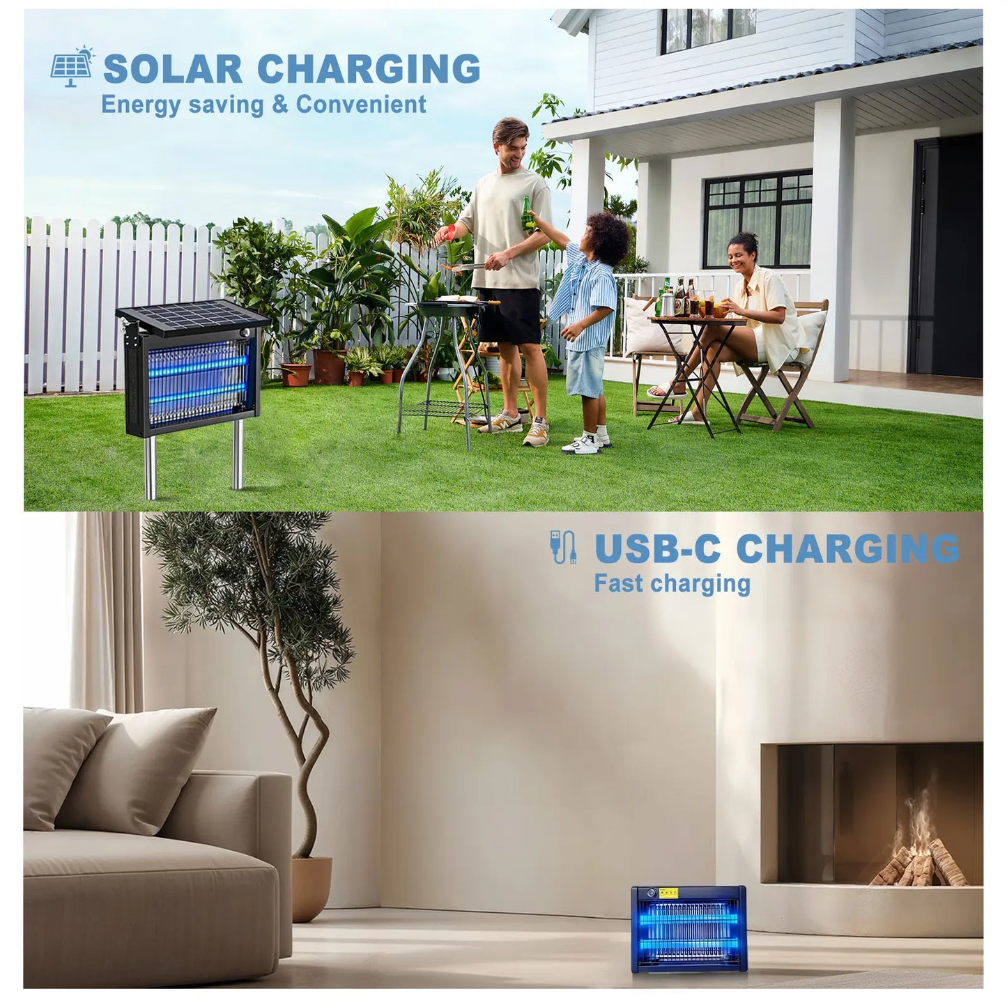Solar Mosquito Zapper – Waterproof, Smart Light Sensor, Rechargeable