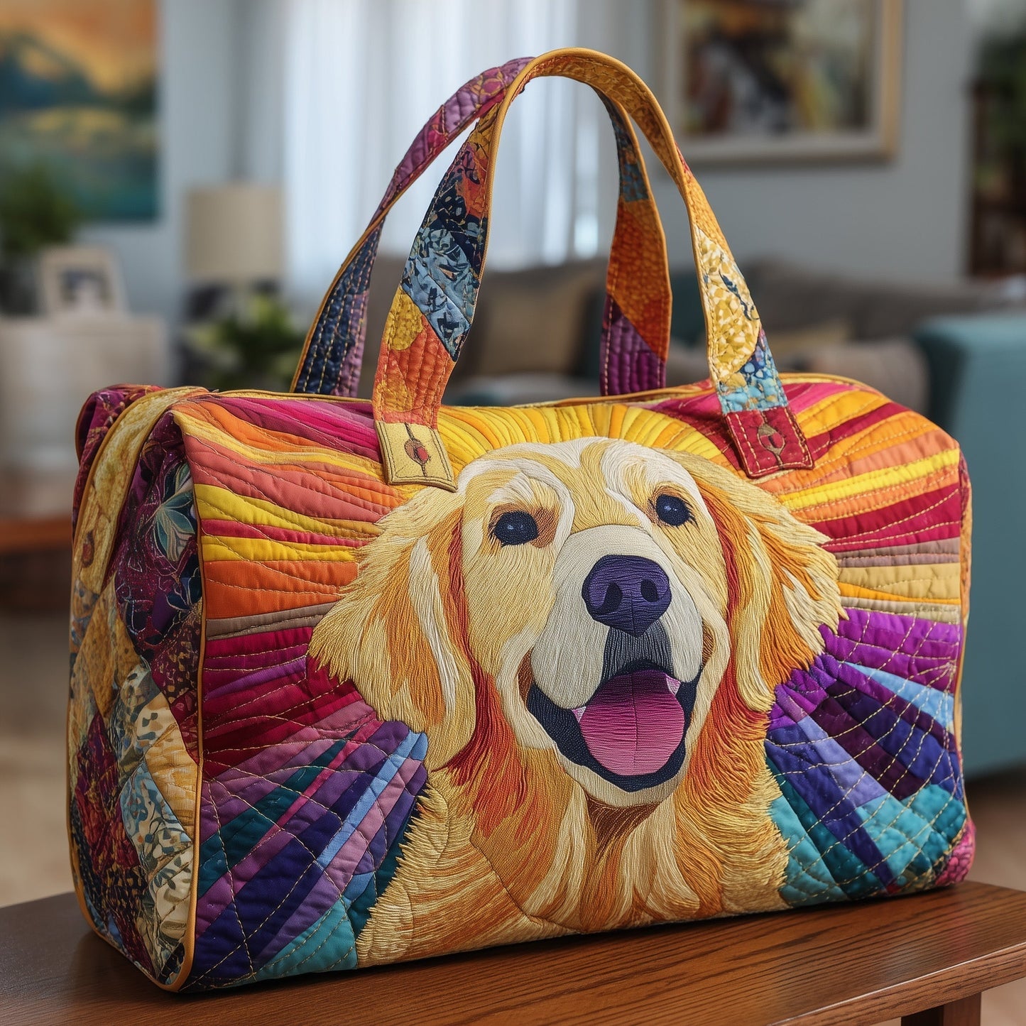 Cheerful Golden Retriever Quilted Duffle Bag GFTONL5853