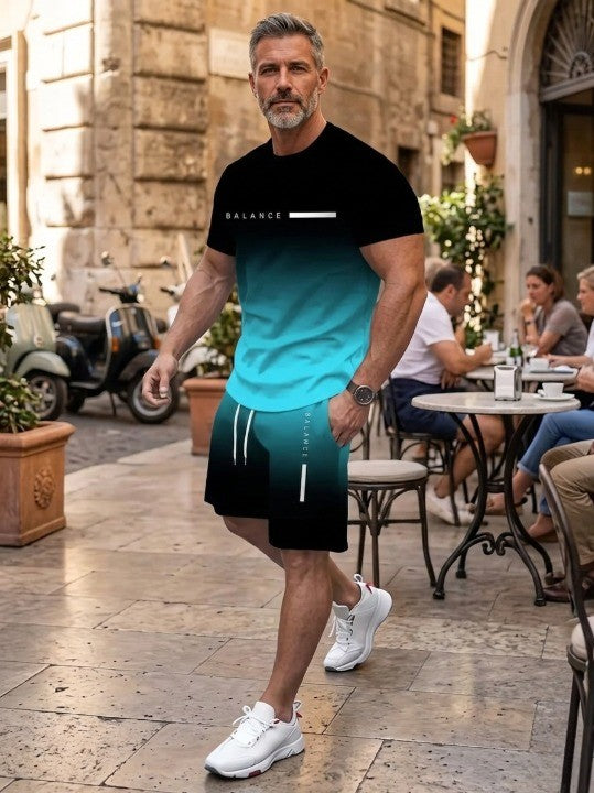 🔥2026 Summer 50% OFF🎁 Men’s Gradient Short Sleeve Tracksuit 2-Piece Set