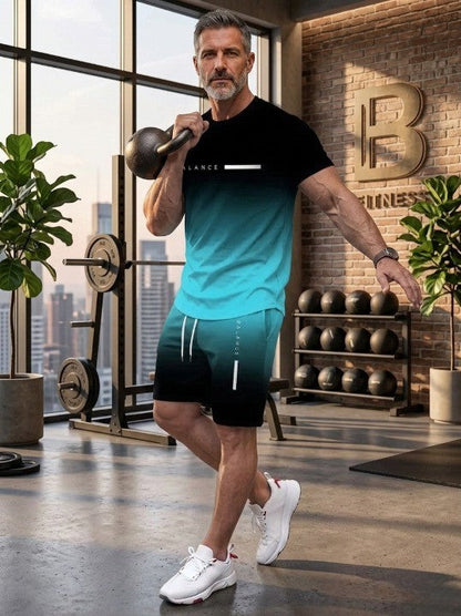 🔥2026 Summer 50% OFF🎁 Men’s Gradient Short Sleeve Tracksuit 2-Piece Set