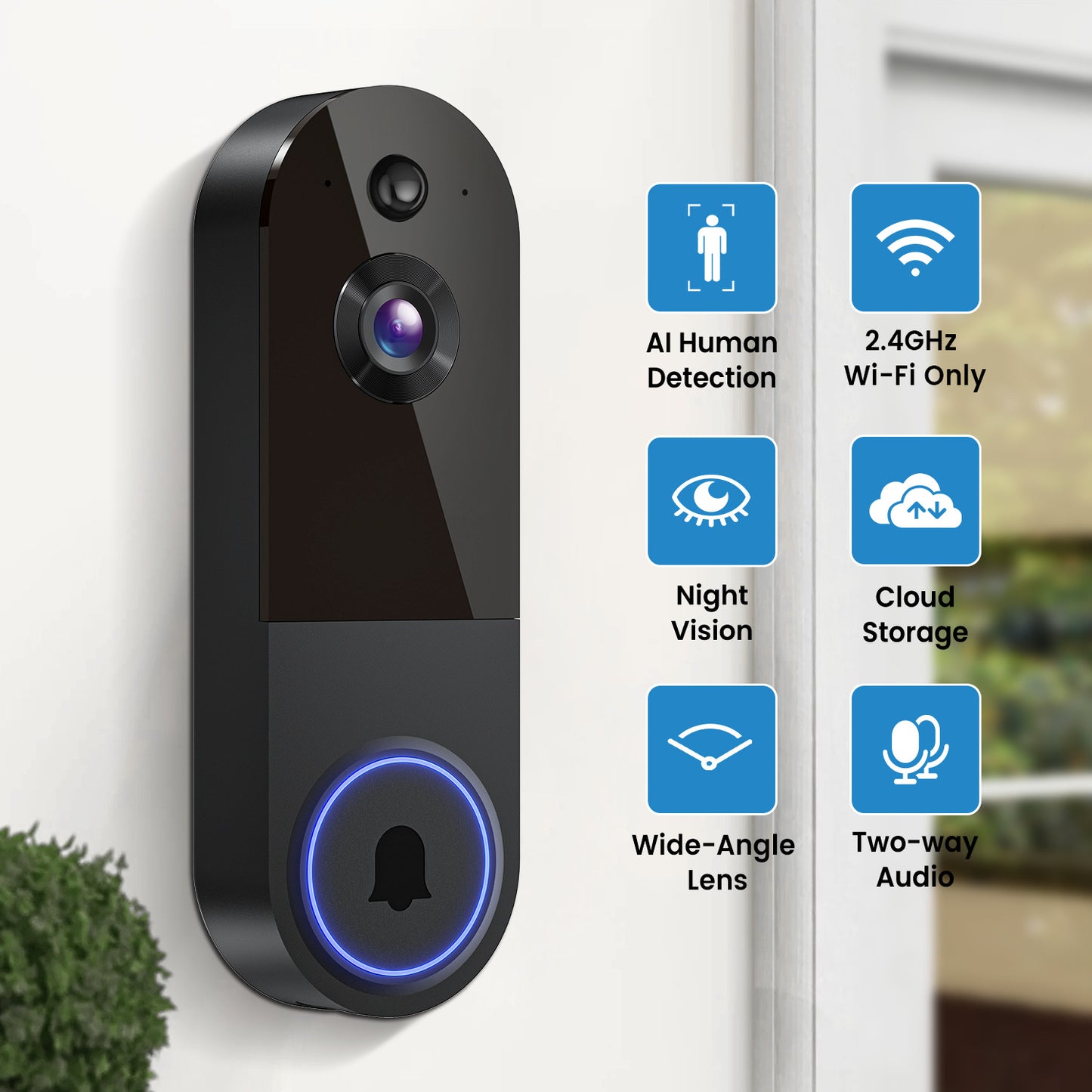 Wireless 1080P Smart Video Doorbell Camera with Two-Way Audio & AI Human Detection