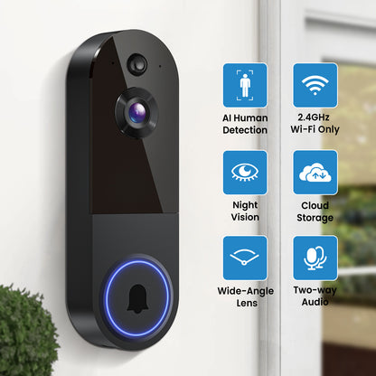 Wireless 1080P Smart Video Doorbell Camera with Two-Way Audio & AI Human Detection