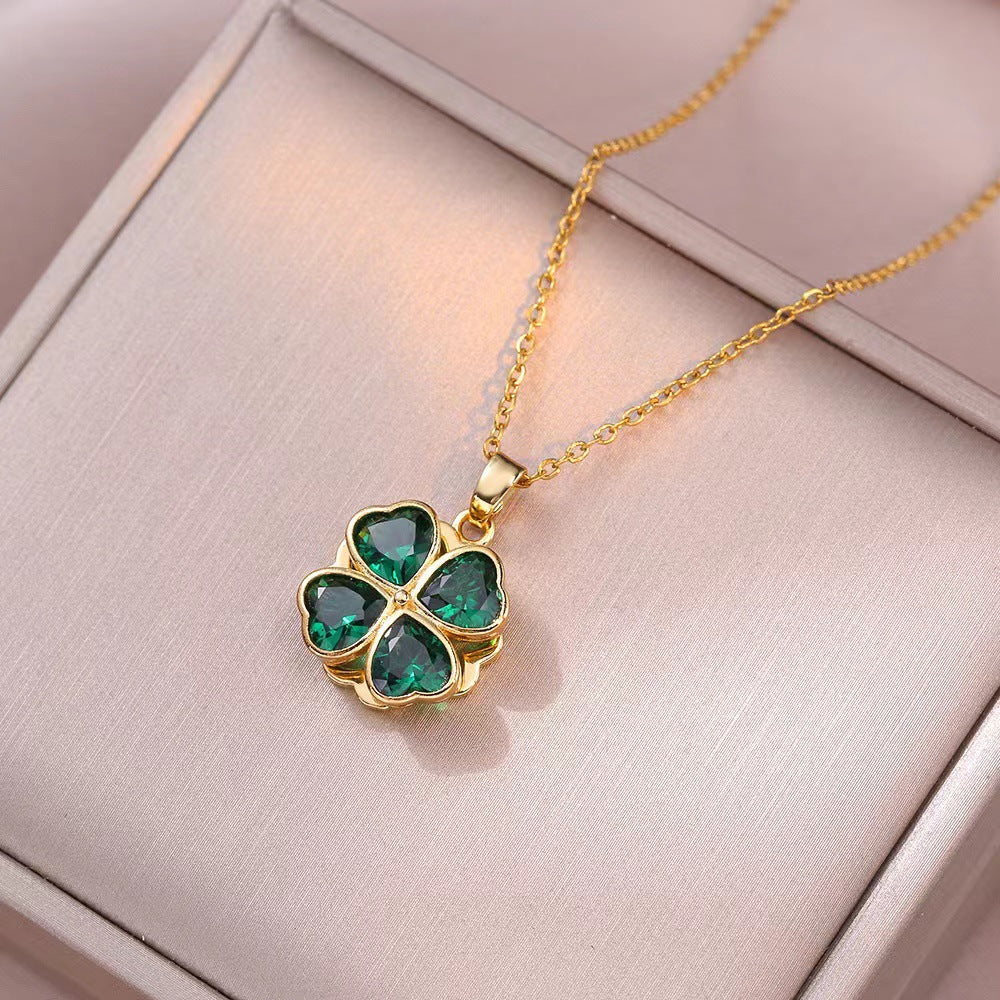 📿🍀The best gift-Lucky four-leaf clover rotating crystal necklace🔥