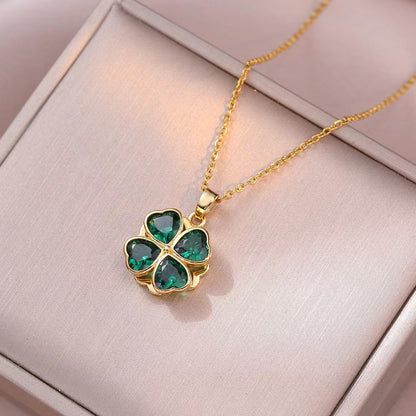 📿🍀The best gift-Lucky four-leaf clover rotating crystal necklace🔥