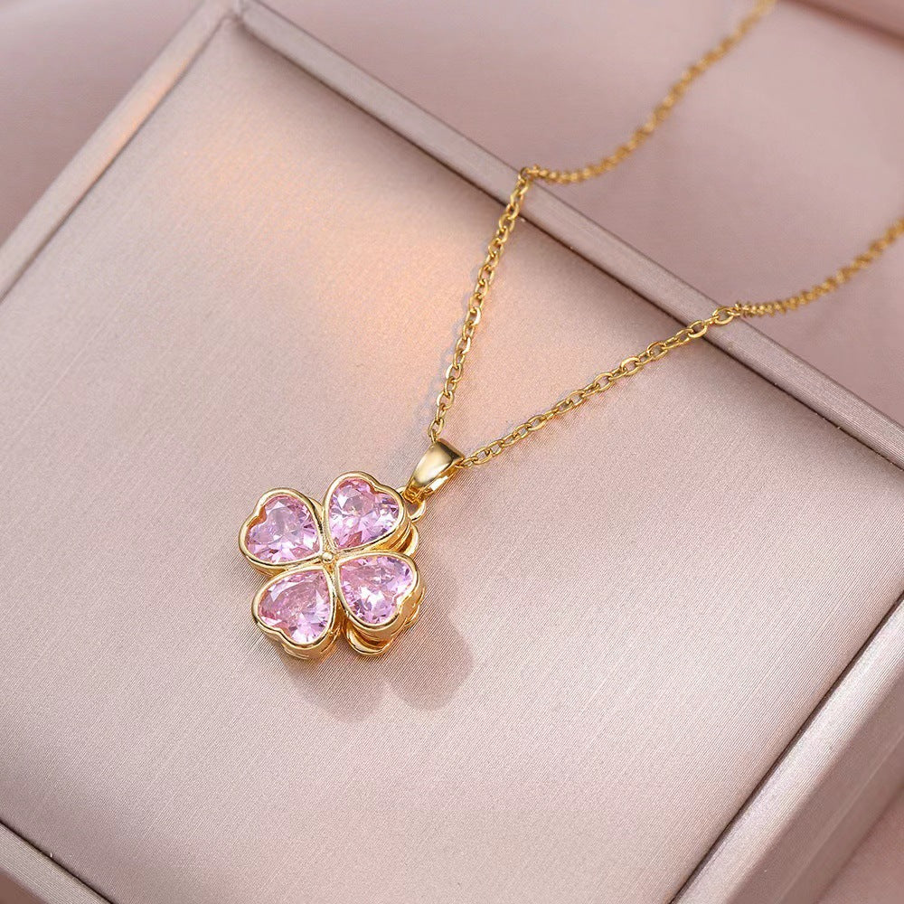 📿🍀The best gift-Lucky four-leaf clover rotating crystal necklace🔥